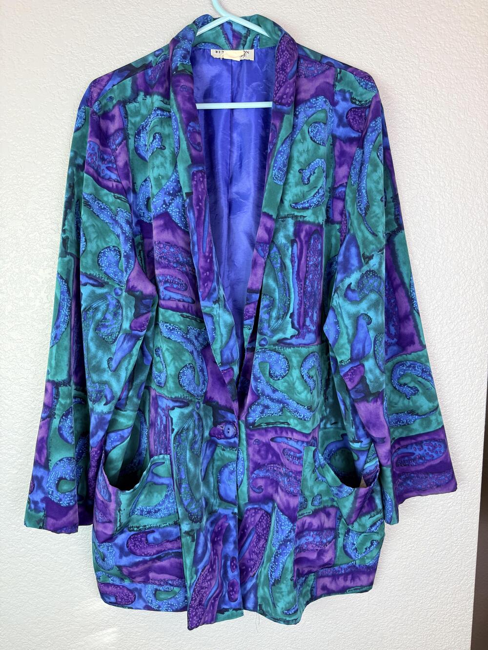 Vintage Kensington Square Jacket Womens Large Paisley Blue Blazer Colorful 80s